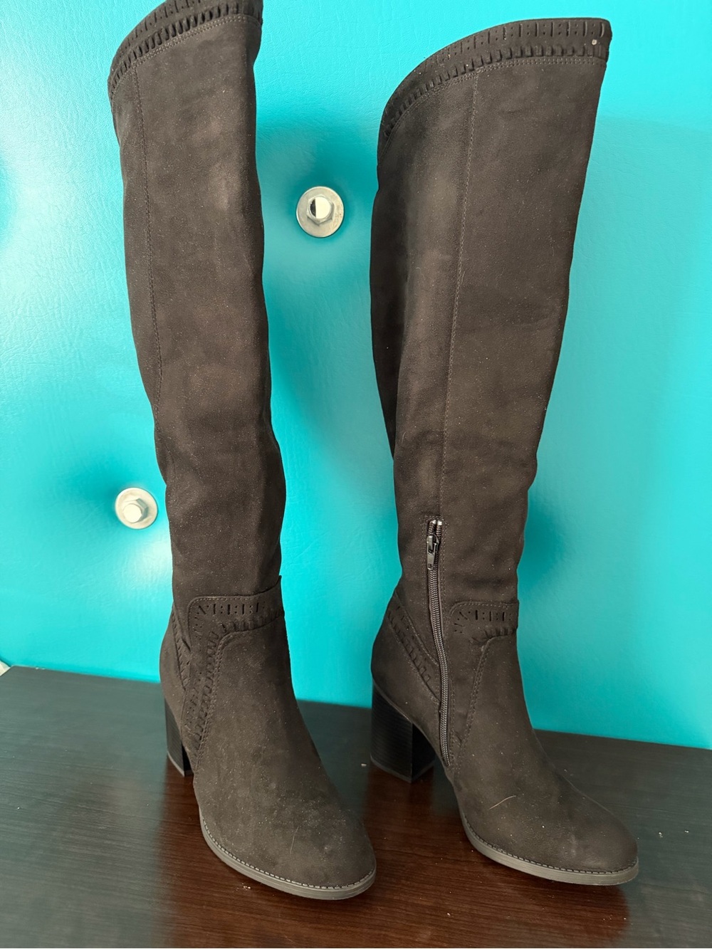 Black Over the Knee Suede Block Heel Boots - Women